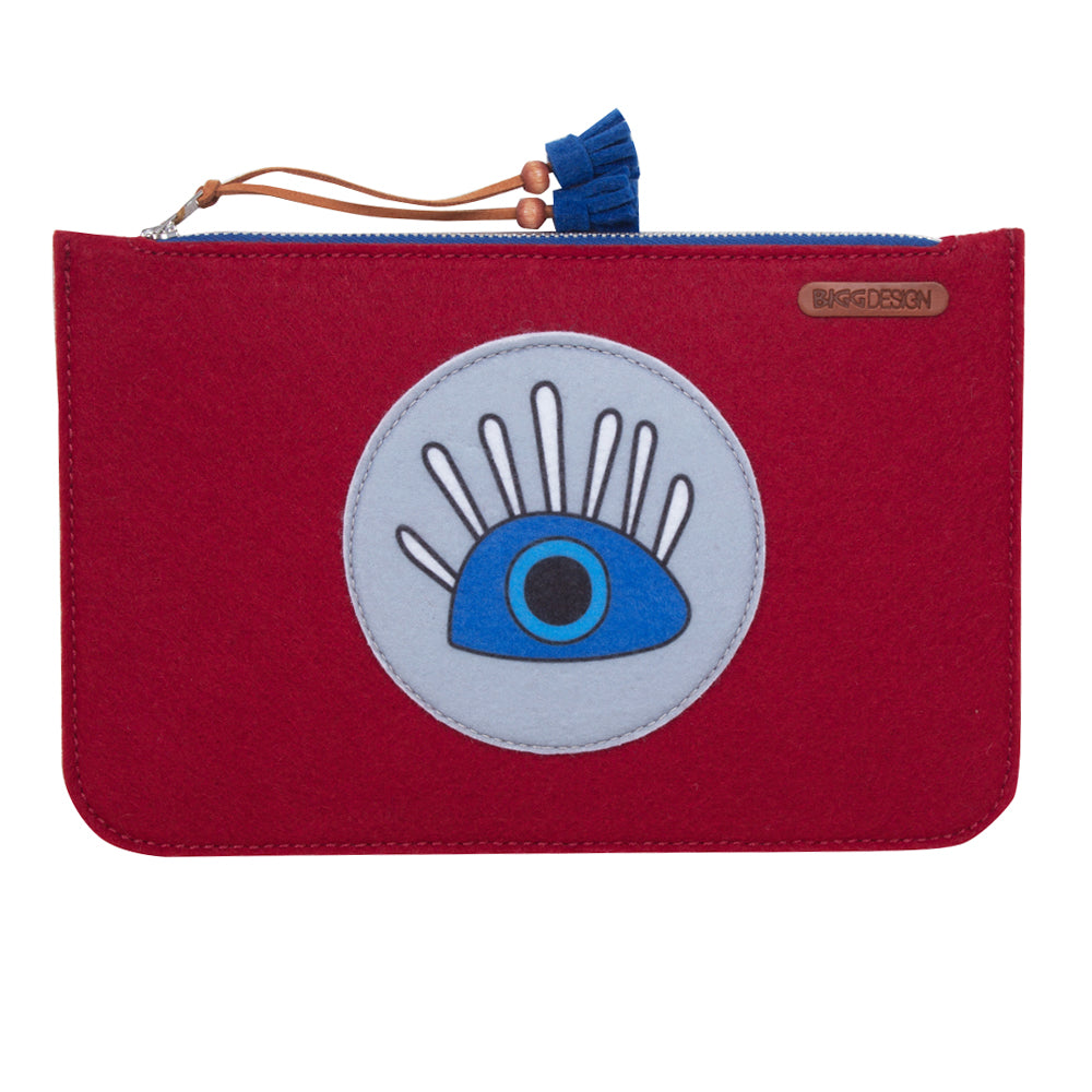 Biggdesign My Eyes on You Damen Kosmetiktasche in Rot mit buntem Augenmuster, aus hochwertigem Premium-Filz, ideal für die Aufbewahrung von Kosmetik und persönlichen Gegenständen.